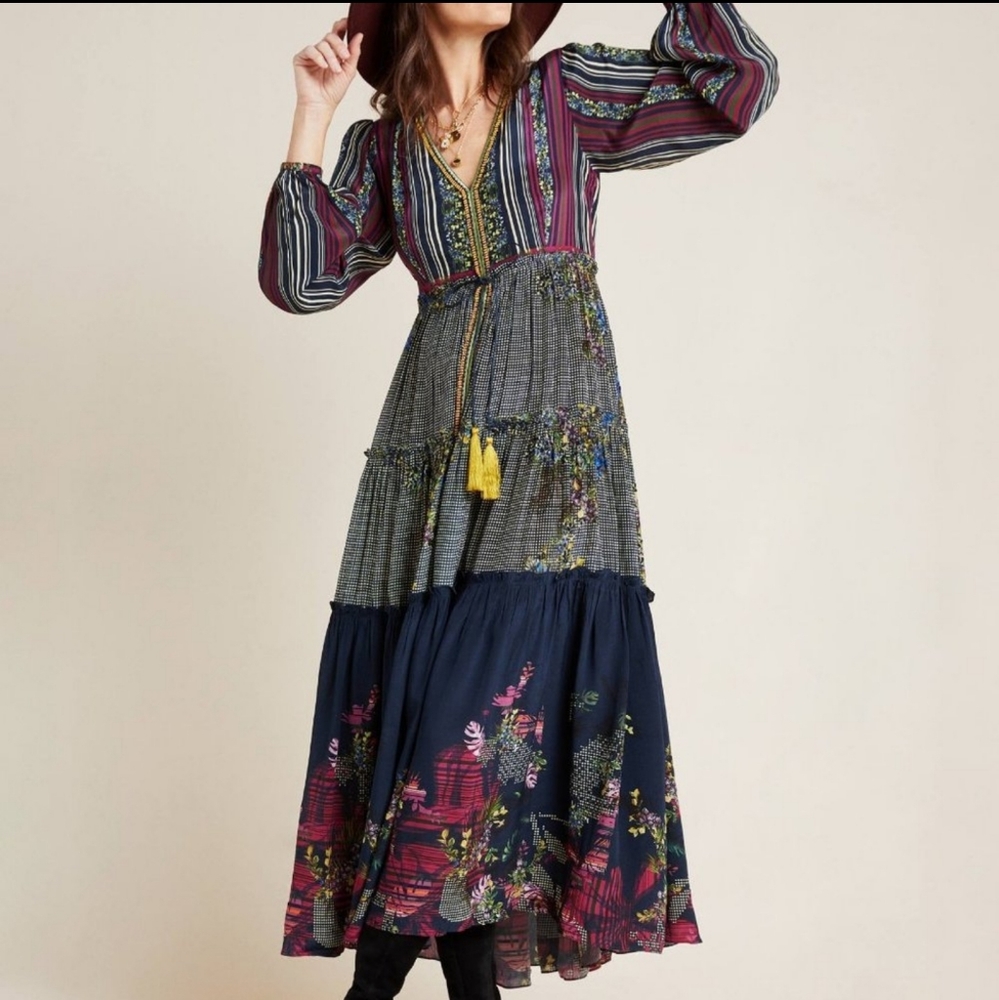 Anthro Bhanuni by Jyoti Tiered Maxi Dress.Size 10 - Picture 2 of 15